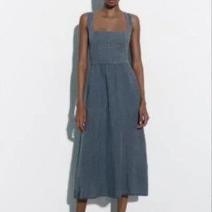 Zara The Lena Dress Blue Linen NWT sz Small